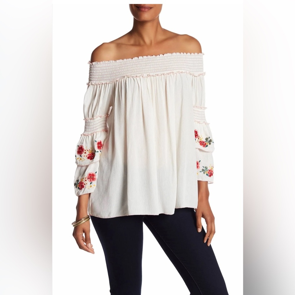 Sophie Max Embroidered Off Shoulder Juliette Tier Sleeve Top Size Small